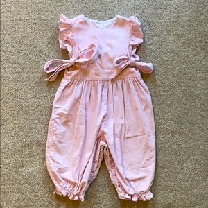 Girls pink corduroy one piece with ruffle sleeves